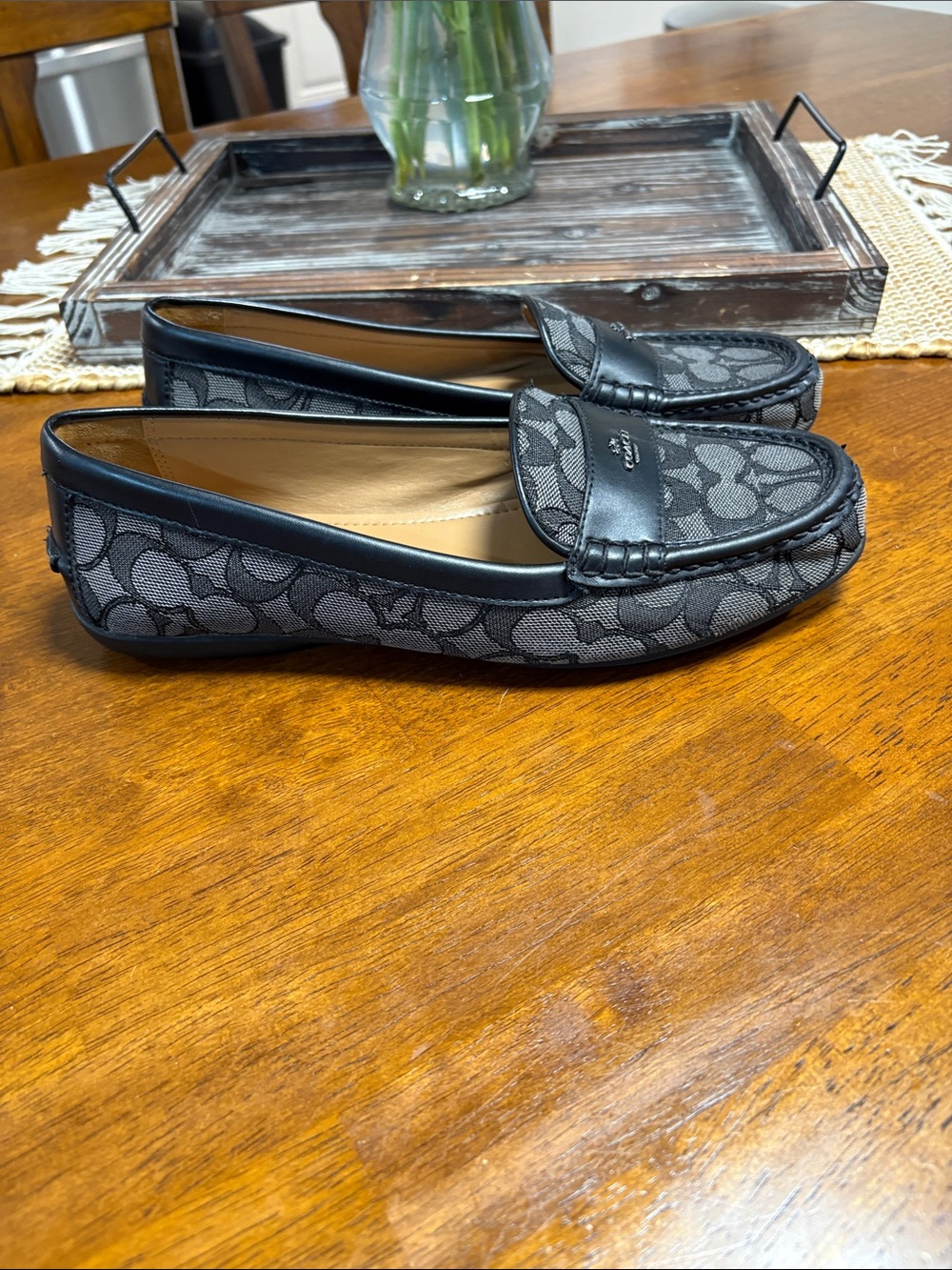 Coach Gray & Black Signature Canvas Penny Loafers - Picture 4 of 7